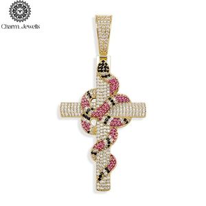 จี้รูปกางเขน Charm_Jewells เงินแท้ 925 ชุบทองคำสีกุหลาบ ประดับเพชรโมอิสซาไนต์สีชมพูแบบไมโครเพฟ สไตล์ฮิปฮอป เครื่องประดับทางศาสนา รับรองโดย IGI เหมาะสำหรับทั้งชายและหญิง - Product Image 2