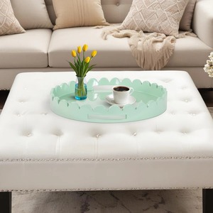 Bandeja de servir redonda de madera verde de diseño elegante con acabado sofisticado para tocador, hogar, cocina, hotel y uso decorativo, procedente de la India. - Product Image 6