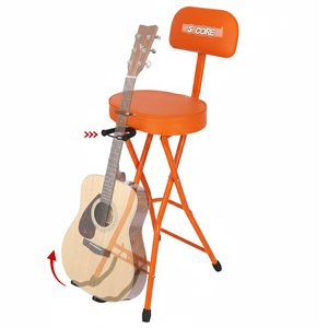 Taburete de Guitarra 5Core, Silla Acolchada de 3.15 Pulgadas con Respaldo, Asiento Musical Plegable, Reposapiés Integrado, Soporte para Guitarra, Marco de Metal, Vinilo Acolchado - Product Image 1