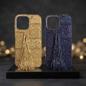Funda de Teléfono Hecha a Mano con Cuentas de Vidrio y Borla, Patrón de Alas de Ángel Bordado, Base de Poliéster, Forma Rectangular - Product Image 6