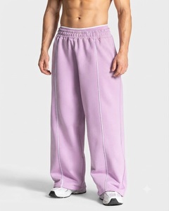 Wholesale Men's Pink <b>Oversized</b> Contrastline Custom Tracksuit Set Premium Quality Cotton Fleece Hoodie & Wide Leg <b>Sweatpants</b> - Product Image 6