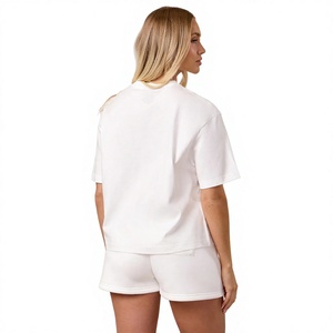 T-shirt court blanc à col rond et manches courtes pour femme, coupe ajustée, décontracté, en jersey, pour le printemps et l'été - Product Image 2