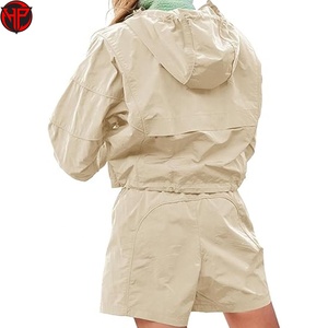 Ensemble court en nylon pour femmes sur mesure, été, uni, manches longues, coupe-vent, polyester, survêtement, ensemble court 2 pièces - Product Image 5
