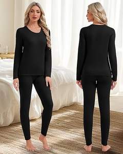 ชุดกางเกงในกันหนาวสำหรับผู้หญิง ชุดชั้นในแบบยาวสำหรับเล่นสกี ฤดูหนาว เสื้อและกางเกงขายาว (บุขนแกะสีดำ, ไซส์ XL) - Product Image 6
