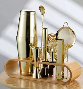 Ensembles d'outils de barman minimalistes en acier inoxydable avec support en bois pour les fêtes, barware complet, ensembles d'outils de bar à cocktails - Product Image 4