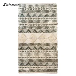 北欧波西米亚地毯可洗室内走廊地板地毯灰色和象牙色几何浴室地毯绣花棉编织垫