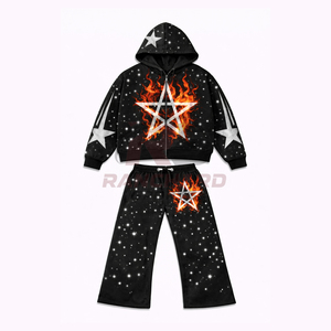 Ensemble de survêtement décontracté deux pièces avec logo personnalisé imprimé, en molleton de coton, style streetwear, avec coutures de haute qualité - Product Image 3