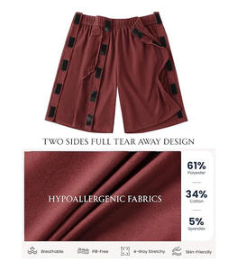 Shorts en jean taille haute pour femme, style décontracté, fendus, couleurs unies, en tissu éponge brodé, anti-plis, 100 % coton - Product Image 4