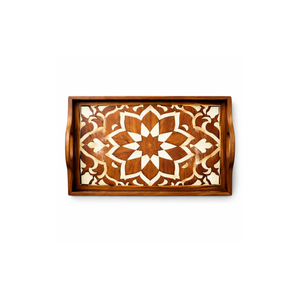 Bandeja de Servicio Grande de Madera de Acacia con Diseño Floral Artesanal, Diseño de Incrustaciones Otomanas para Uso en el Hogar, Hoteles y Restaurantes - Product Image 1