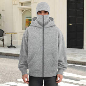 Sweat à capuche zippé pour homme, 100% coton, veste en polaire chaude avec masque brodé, streetwear décontracté, logo personnalisé OEM - Product Image 3