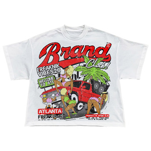 T-shirt blanc pour homme, manches courtes, imprimé cartoon, style streetwear, col rond, jersey, coupe ajustée, 100% coton - Product Image 1