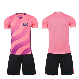 Conjunto de Camiseta de Fútbol Sublimada con Degradado Rosa, Manga Corta, Cuello en V, Absorbe la Humedad, Ajuste Atlético, Uniforme de Verano Unisex para Adultos - Product Image 1