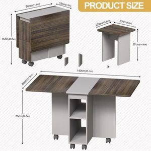Set Tavolo da Pranzo Pieghevole Estensibile Regolabile a 5 Pezzi con 4 Sedie per 4 Persone, Tavolo da Cucina/Sala da Pranzo in Legno con Piano Ribaltabile da 55 Pollici - Product Image 2