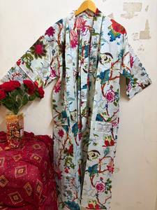 Al por mayor Bata Kimono de Algodón con Estampado Floral para Mujer, Ligera y Transpirable, con Cuello en V, para Baño, Spa, Playa y Descanso, con Bolsillos y Cinturón - Product Image 5