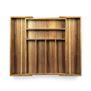 Organizador de Cubiertos de Madera de Acacia para Cajón de Cocina, Bandeja para Almacenamiento de Tenedores y Cucharas, Soporte Multifuncional para Gabinete - Product Image 1