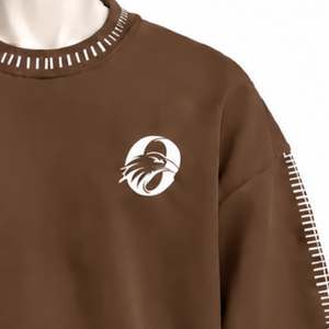 Mens <b>Brown</b> Stitched Border Distressed Crewneck Sweatshirt Loose Fit <b>Long</b> <b>Sleeve</b> Pullover Casual Streetwear Everyday Fashion <b>Top</b> - Product Image 5