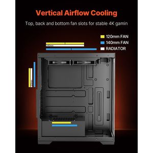 Caja de PC para Juegos de Media Torre con Panel de Vidrio Templado de Alto Flujo de Aire y 2 Ventiladores de 120 mm para Gestión de Cables y Filtro Antipolvo - Product Image 4