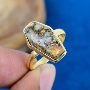 Bague en argent sterling 925 plaqué or 18 carats avec pierre précieuse œil de chat en cuivre naturel - Product Image 2