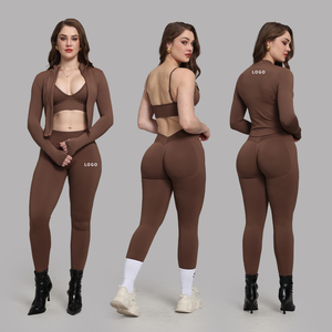 Ensemble 2 pièces respirant en Spandex/Polyester à motif uni avec logo personnalisé pour femmes, Leggings de sport, Vêtements d'entraînement, Vêtements de yoga OEM, Vente en gros - Product Image 5