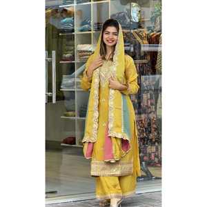 Top de Georgette de imitación pesado para mujer y Plazzo con conjunto de Dupatta multicolor hermoso traje de fiesta - Product Image 1