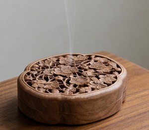 Difusor de Aromaterapia de Madera Hecho a Mano, Estilo Oriental Redondo, Quemador de Incienso Ecológico No Tóxico para Meditación - Product Image 1