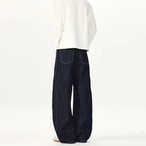 High Quality Denim Heavyweight Sun Faded Spry Wash Dark Baggy Straight Pants Custom Distressed Stacked <b>Wide</b> <b>Leg</b> <b>Jeans</b> <b>Men</b> - Product Image 2