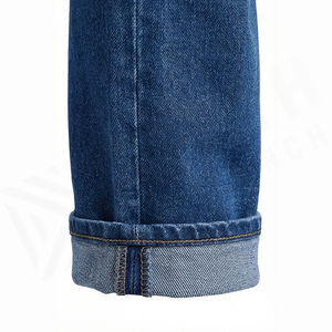 Jean en denim coupe droite délavé foncé pour homme, taille mi-haute, coupe ajustée, en coton, style décontracté, pantalon d'automne - Product Image 6