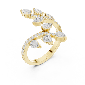 Bague ouverte en or jaune avec diamant taille poire et pavé, bague statement pour femme - Product Image 4
