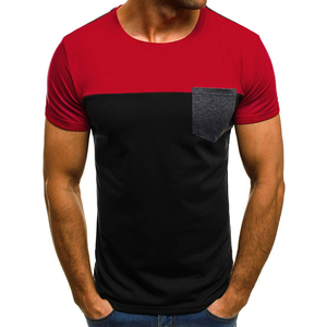 T-shirt à manches courtes pour homme, col rond, blocs de couleur, bordure contrastée, coupe classique, jersey en coton décontracté, noir et rouge, t-shirts pour homme - Product Image 5