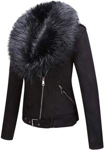 Wholesale Womens Pink <b>Suede</b> <b>Jacket</b> Faux Fur Collar Belted <b>Biker</b> Coat Zip Up Moto <b>Jacket</b> Fashion Winter Outerwear OEM Manufacture - Product Image 5