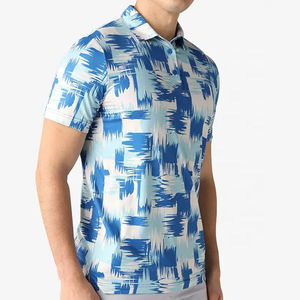 Index Apparel Men's <b>Blue</b> Geometric Printed Short Sleeve Knitted <b>Polo</b> <b>Shirt</b> Quick Dry Sporty Regular Fit - Product Image 6