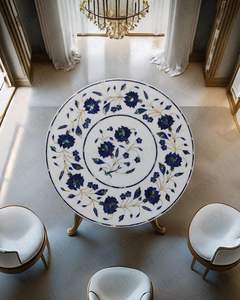 Mesa de centro de mármol con incrustaciones florales premium para decoración de sala de estar, encimera de tocador - Product Image 3