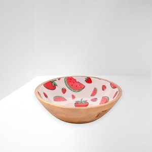 Tazón de Servir de Madera Esmaltada de Lujo con Diseño Floral Azul y Fresas, Hecho a Mano, Moderno, Apto para Lavavajillas, para Uso en la Cocina - Product Image 5