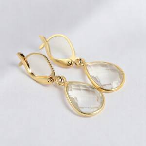 Pendientes de Cuarzo Cristal Facetado en Forma de Pera, Chapados en Oro, Plata 925 |   Pendientes de Mujer Hechos a Mano Personalizados al por Mayor - Product Image 4