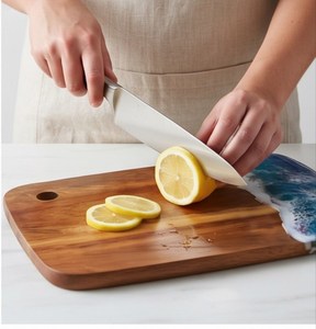 Tabla de Cortar de Madera de Lujo con Resina Epoxi Azul, Diseño de Olas del Océano, Rectangular, Multifuncional - Product Image 3