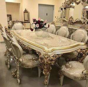 Ensemble de table à manger en teck antique Royal Elegance, table ronde de qualité supérieure pour 10 personnes, meubles de salle à manger - Product Image 1