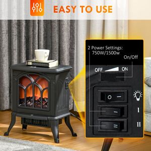 Caminetto Elettrico Realistico Autoportante con Cornice 750W/1500W Nero - Product Image 5