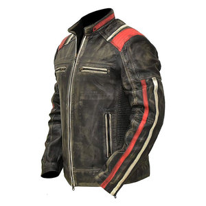 Chaqueta de Motociclista Estilo Bomber para Hombre, de Cuero Genuino, Cuello Alto, Cierre de Cremallera, Transpirable, para Invierno - Product Image 4