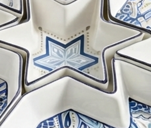 Premium <b>Marble</b> <b>Lazy</b> <b>Susan</b> With Star Divider Blue White Pattern Stackable Tableware Kitchen Storage Holder Modern Design - Product Image 2
