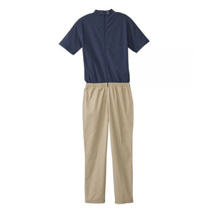 Combinaison de patiente d'hôpital pour femme, lavande, en tricot de coton mélangé, avec poches latérales et manches courtes, fermeture éclair intégrale au dos - Product Image 5