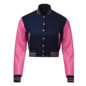 Veste courte en cuir pour filles, style Letterman, sexy, pour club, tenue de baseball, veste universitaire unie, respirante - Product Image 1