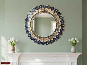 Handmade Reverse-Painted Glass Flower Wall Mirror with <b>Metal</b> <b>Frame</b> Round Shape REHMAN CRAFT - Product Image 6