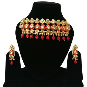 Indian Vintage Classic Choker <b>Set</b> Traditional <b>Crystal</b> Kundan Faux Pearl High Quality Wedding Party Necklace Earrings Ring - Product Image 1