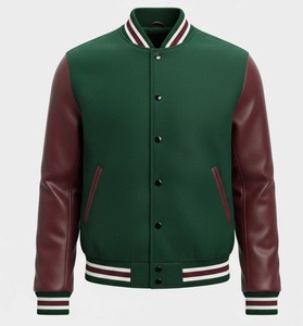 Men's <b>Retro</b> College Style All-Season Varsity <b>Jacket</b> PU <b>Leather</b> Embroidered Stitching Loose Fit High Street Design for Spring - Product Image 1