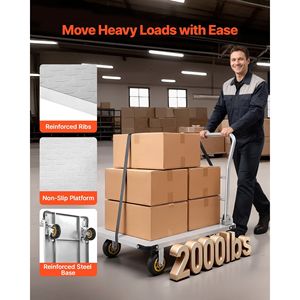 Heavy Duty 2000 Lbs Capacity Steel Flatbed Cart 2000 Lbs Capacity Swivel Wheels Handle Foldable Platform Truck <b>Material</b> <b>Handling</b> - Product Image 2