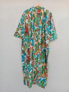 ชุดกิโมโนผ้าฝ้ายออร์แกนิกพิมพ์ลายด้วยมือ: ยูกาตะสไตล์โบโฮญี่ปุ่น - Product Image 4