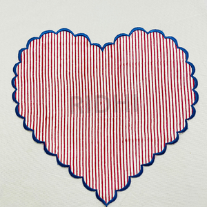 Red Stripe Placemats with Blue Embroidered Scalloped Edge Heart Shape Reusable Bulk Linen <b>Table</b> <b>Mats</b> for Hotel Weddings & Events - Product Image 1