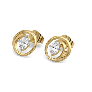 Boucles d'oreilles ovales en or jaune avec diamants, design géométrique minimaliste, pour femme, à porter au quotidien - Product Image 1