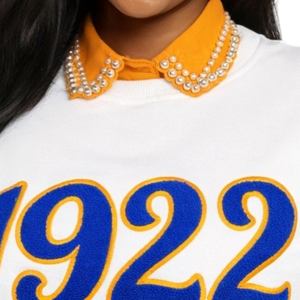 ซิกมาแกมมาโร 1922 เสื้อสเวตเชิ้ตสีขาวสำหรับผู้หญิง ปักลายพุดเดิ้ล ผ้าฝ้ายผสม แขนยาว ทรงลำลอง - Product Image 5