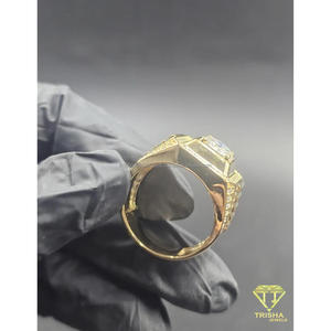 Anillo central cuadrado de plata 925 con diamante cultivado en laboratorio, tono dorado, estilo Iced Out, joyería llamativa para compradores mayoristas - Product Image 4
